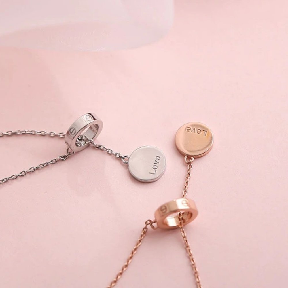 NEW Rose Gold/925 Sterling Silver Circle Necklace - Picture 4 of 9